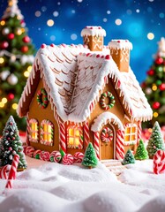 Generated image: Gingerbread House with Snow and Christmas Trees