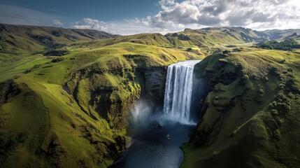 The Majestic Seljalandsfoss Waterfall Cascading Through Lush Greenery in Iceland