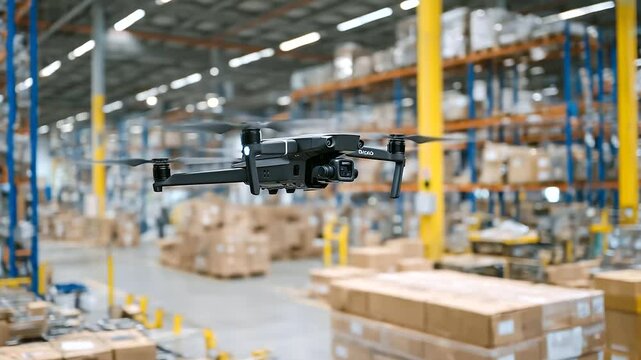 An immersive view of the warehouse floor where drone components are sorted by type, and volunteers bundle kits with chargers, prop guards, and SD cards