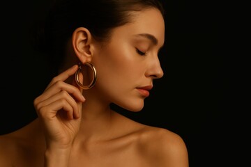 Stylish Woman with Golden Earrings, Minimal Fashion Editorial