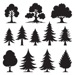 Obraz premium Big Tree Silhouette Vector Set Natural Forest Elements