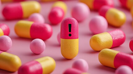 Pills with an exclamation mark highlight drug interaction risks. .