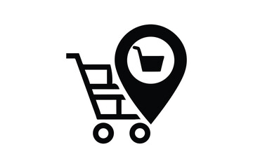 Shopping Location Icon with Shopping Cart and Map Pointer