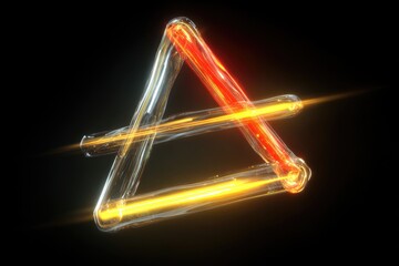 Abstract glowing triangle design.  Two translucent triangles, one red, one yellow, intersect with light trails.  Dynamic, futuristic shape