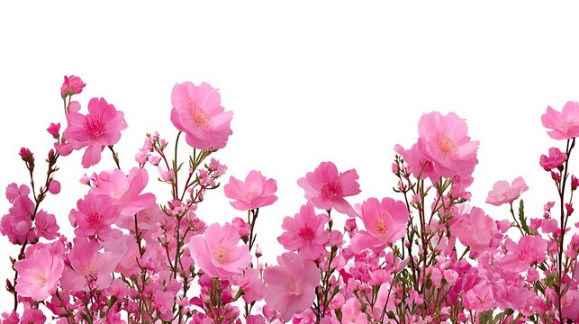 Pink floral / assorted pink flower border on white background .