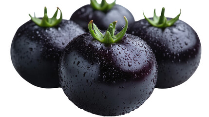 Fresh, ripe black tomato isolated on white, with healthy green leaf is a sweet organic fruit.