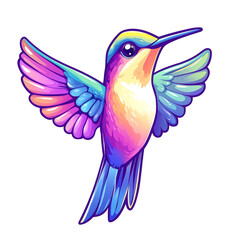 Obraz premium Vibrant Rainbow Hummingbird in Flight: A Stunning Digital Illustration of a Colorful Hummingbird with iridescent wings