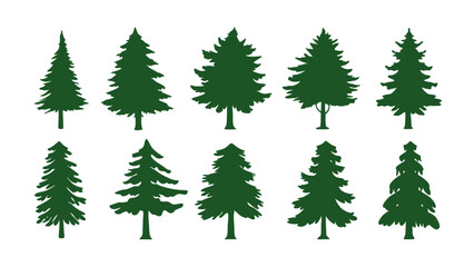 A row of evergreen tree silhouettes in various sizes