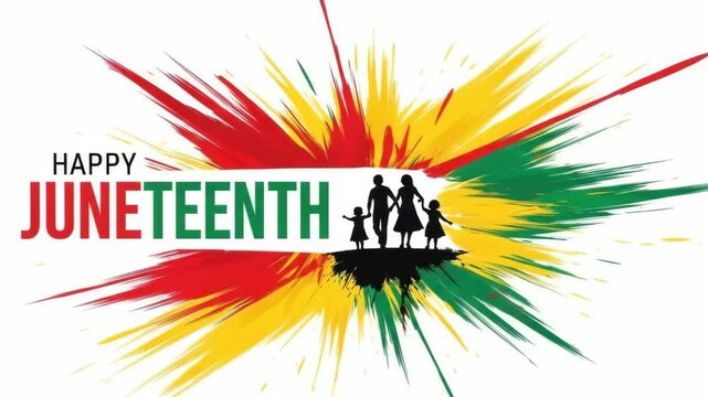 Happy Juneteenth Celebration: Family Silhouette & Burst of Colors