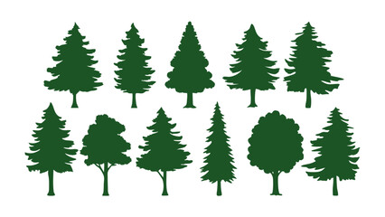 A row of evergreen tree silhouettes in various sizes
