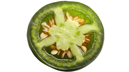 Fresh slices of chili piece closeup isolated on white, showcasing healthy, raw vegetarian food ingredients.