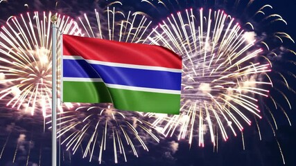 National flag independence state Gambia, background fireworks. AI Generative