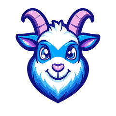 Fototapeta premium Adorable Blue and White Cartoon Goat Head Mascot Logo Design