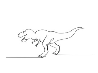 Raptor dinosaur in single outline illustration. Continuous line art drawing of angry raptor.