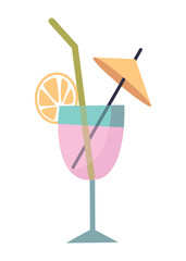 A Colorful Summer Cocktail served in a Glass, complete with a fun Umbrella and a Straw