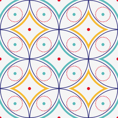 Abstract oriental pattern in boho style. Endless geometric background. Repeating circles vector Illustration for fabric, textile, interior. Seamless pattern on a light background. Quilt blocks design. © Kateryna
