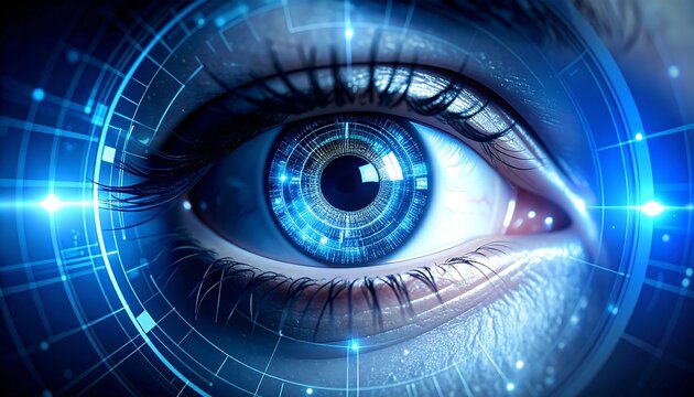 Augmented eye with futuristic HUD