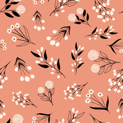 Hand-drawn floral seamless pattern design for fashion fabrics and textile prints, in vector illustration.	