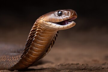 Fototapeta premium A venomous monocle cobra hissing on the ground