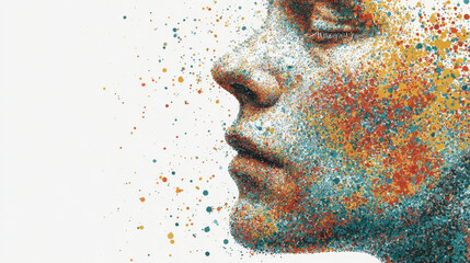 Abstract Pixelated Portrait Profile in Teal Orange and Yellow