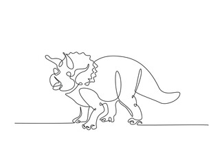 Triceratops dino in single outline illustration. Continuous line art drawing of Triceratops.