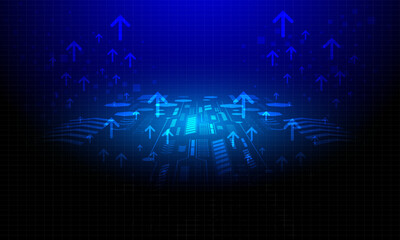 blue arrow with circuit lines electronic neon light cyberspace abstract technology background