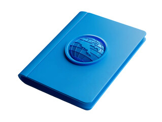 3D Of Blue Passport Book with Globe Icon on Transparent Background