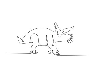 Triceratops dino in single outline illustration. Continuous line art drawing of Triceratops.