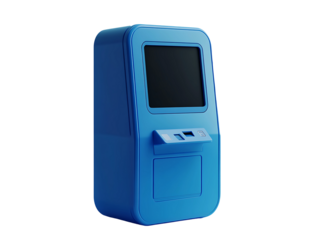 3D Of Modern Blue ATM Kiosk Machine on Transparent Background