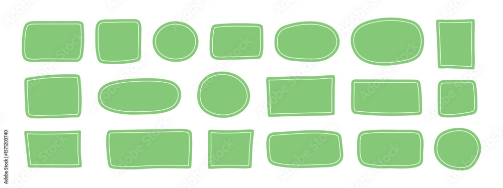 Fototapete set of empty green pastel colored text box irregular frames. hand-drawn rectangle shapes, circles, g