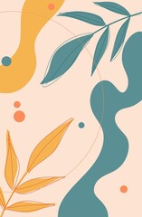 Background with a wave motif in green, orange, and cream, simple aesthetic 