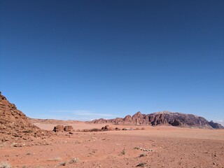 Wadi Rum Desert, Jordan. The red desert and Jabal Al Qattar mountain.Where some famous movies where...