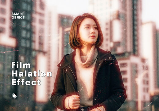 Vintage Cinematic Glow Film Halation Photo Effect