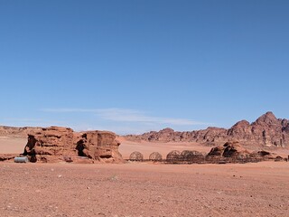 Wadi Rum Desert, Jordan. The red desert and Jabal Al Qattar mountain.Where some famous movies where...