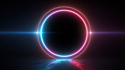 Glowing Neon Pink Blue Orange Circle Ring Abstract Dark Background