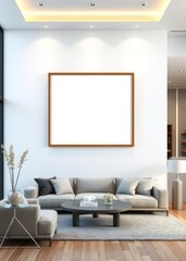 Empty blank photo frame on wall in modern living room Empty room interior design architecture blank design room