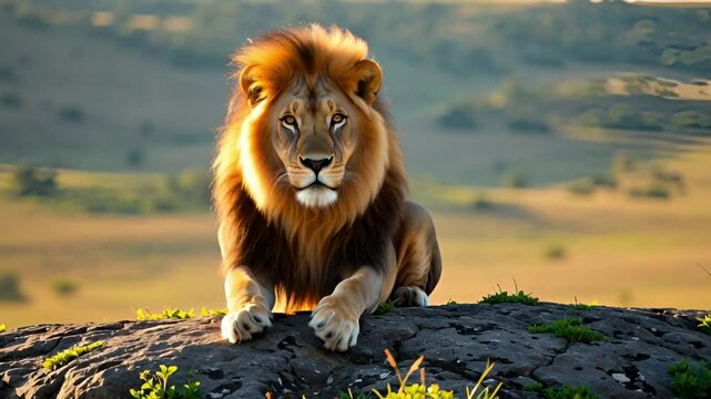 lion sitting on rock 