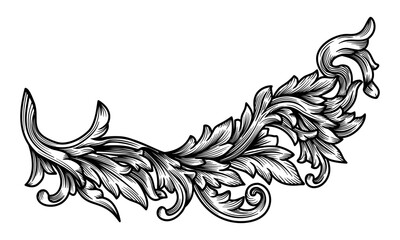 Fototapeta premium Vintage baroque frame or filigree border scroll ornament. Vector victorian vine floral ornament leaf. Engraved decorative filigree scroll border ornate isolated on white