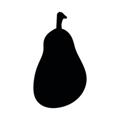 Black silhouette of a ripe pear fruit isolated on white background.