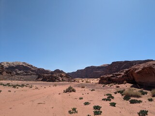 Wadi Rum Desert, Jordan. The red desert and Jabal Al Qattar mountain.Where some famous movies where shot,Star Wars,Lawrence of Arabia.