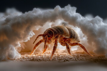 Macro View of a Dust Mite Among Soft Fibers in High Detail