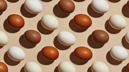 Fototapeta premium Assorted eggs arranged in a symmetrical pattern (1)