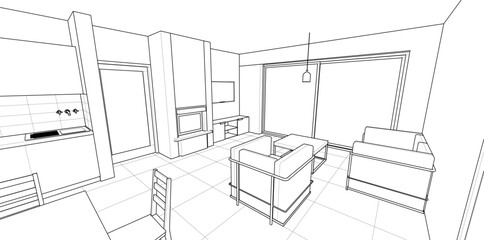 Fototapeta premium interior kitchen living room 3d illustration 