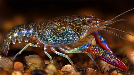 Iridescent Crayfish in Natural Aquatic Habitat
