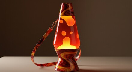 Orange and red lava lamp with a strap