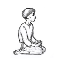 Pencil drawing. Man playing bandura