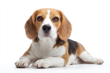 beagle alone on a white backdrop