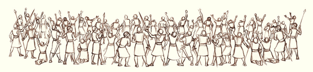 Obraz premium Pencil drawing. The Fall of the Walls of Jericho