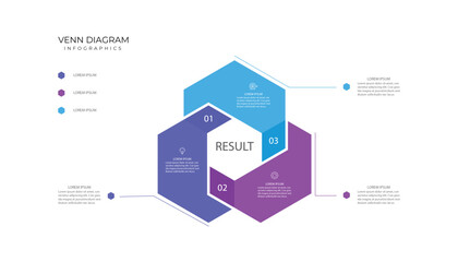 Venn diagram infographic chart template for business start up presentation with venn diagram elements vector illustration.