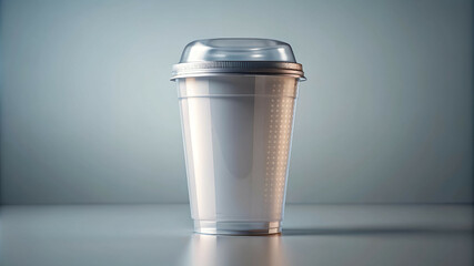 Clear Plastic Cup with Lid on a Neutral Background for Mockup
